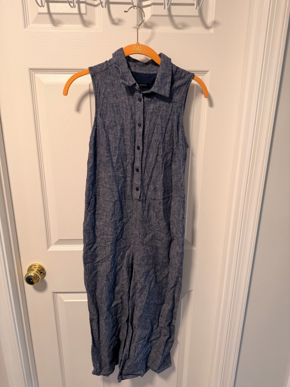 Banana republic Sleeveless Chambray Button-Front Jumpsuit in Denim Blue